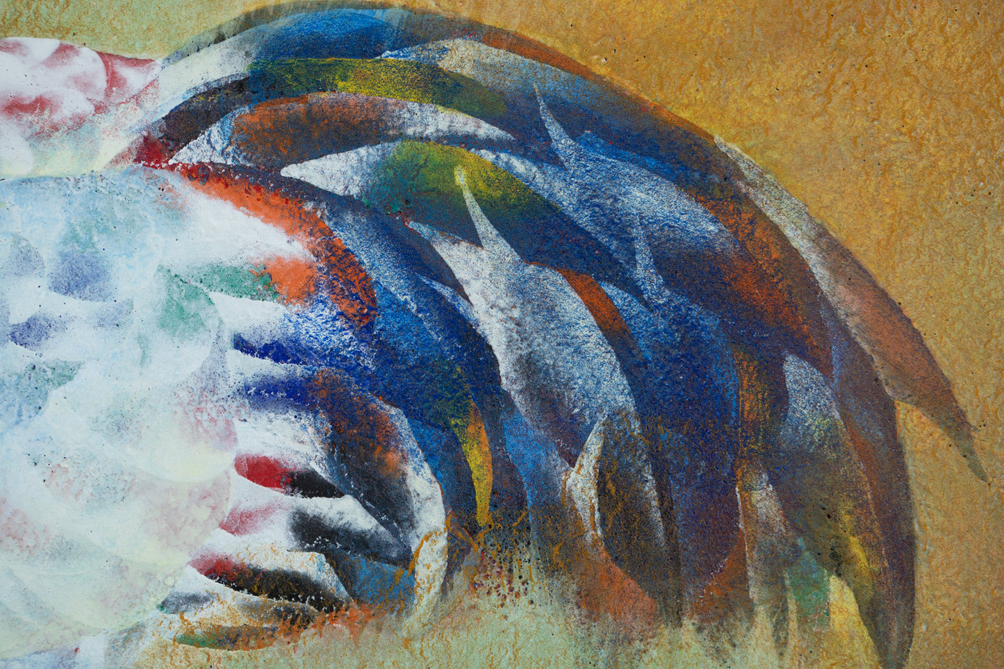 alt="Close-up detail of The Cranes painting showing the intimate preening gesture by Tatsuoki Ichino in Nihonga style"
