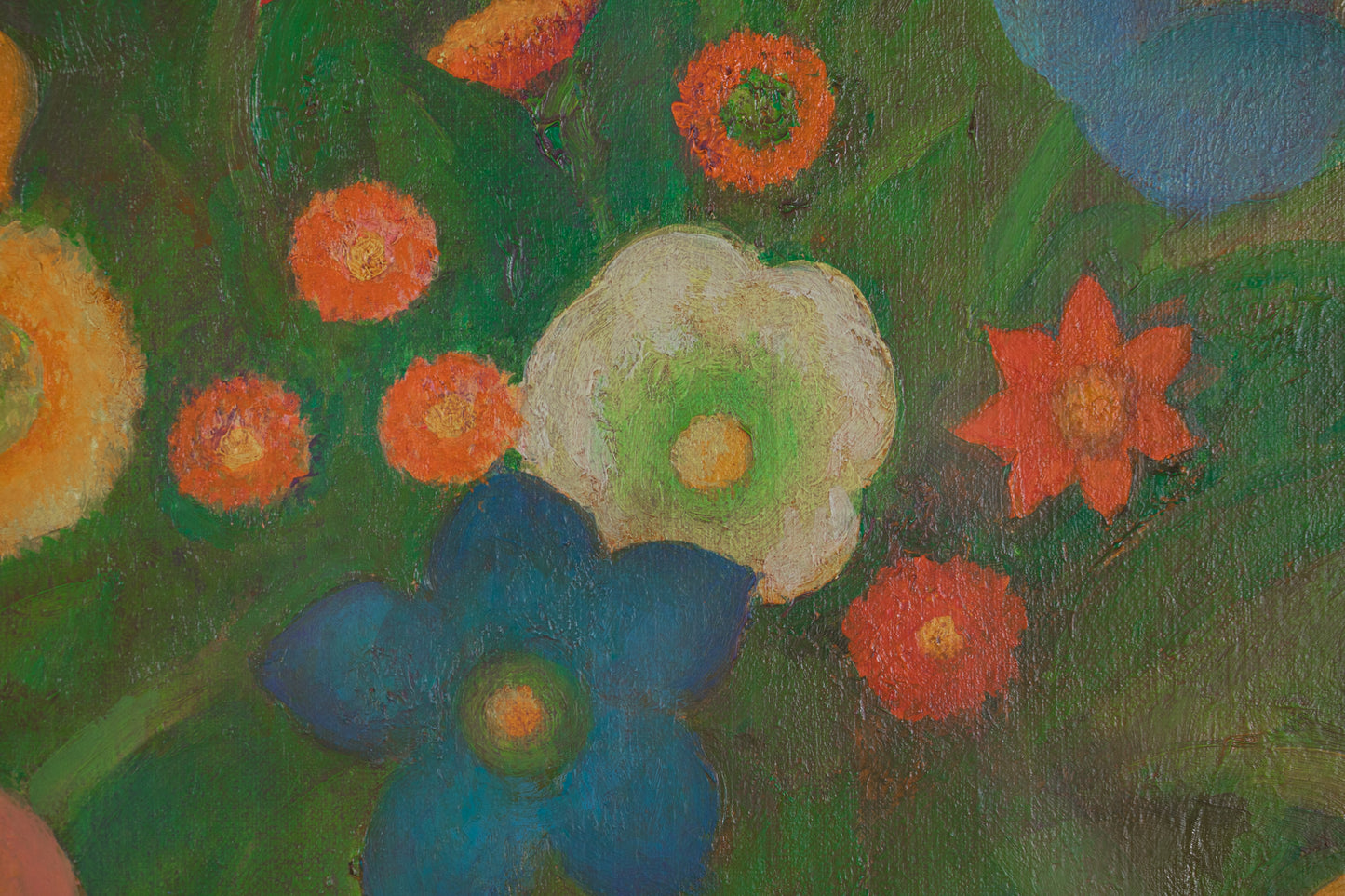 alt="Close-up detail of Flowers and Fruits of Saint-Rémy painting showing tulips and fruits by Kojiro Kosugi in Nihonga style"
