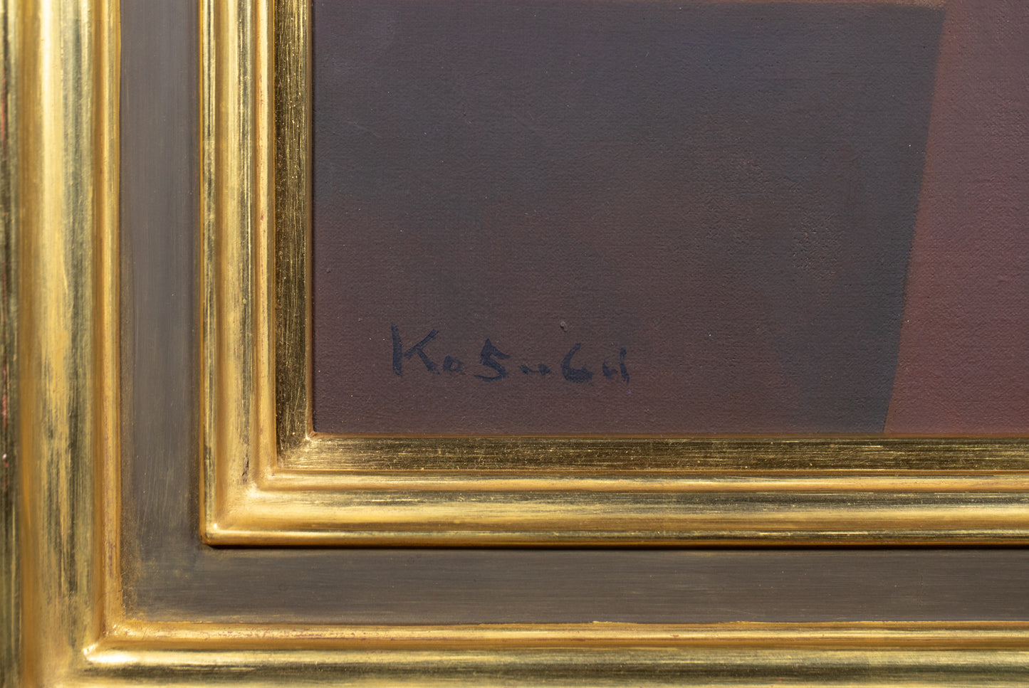 alt="Front signature of Kojiro Kosugi on the painting Umibe no Sanshoku Sumire (Pansies by the Seaside)"