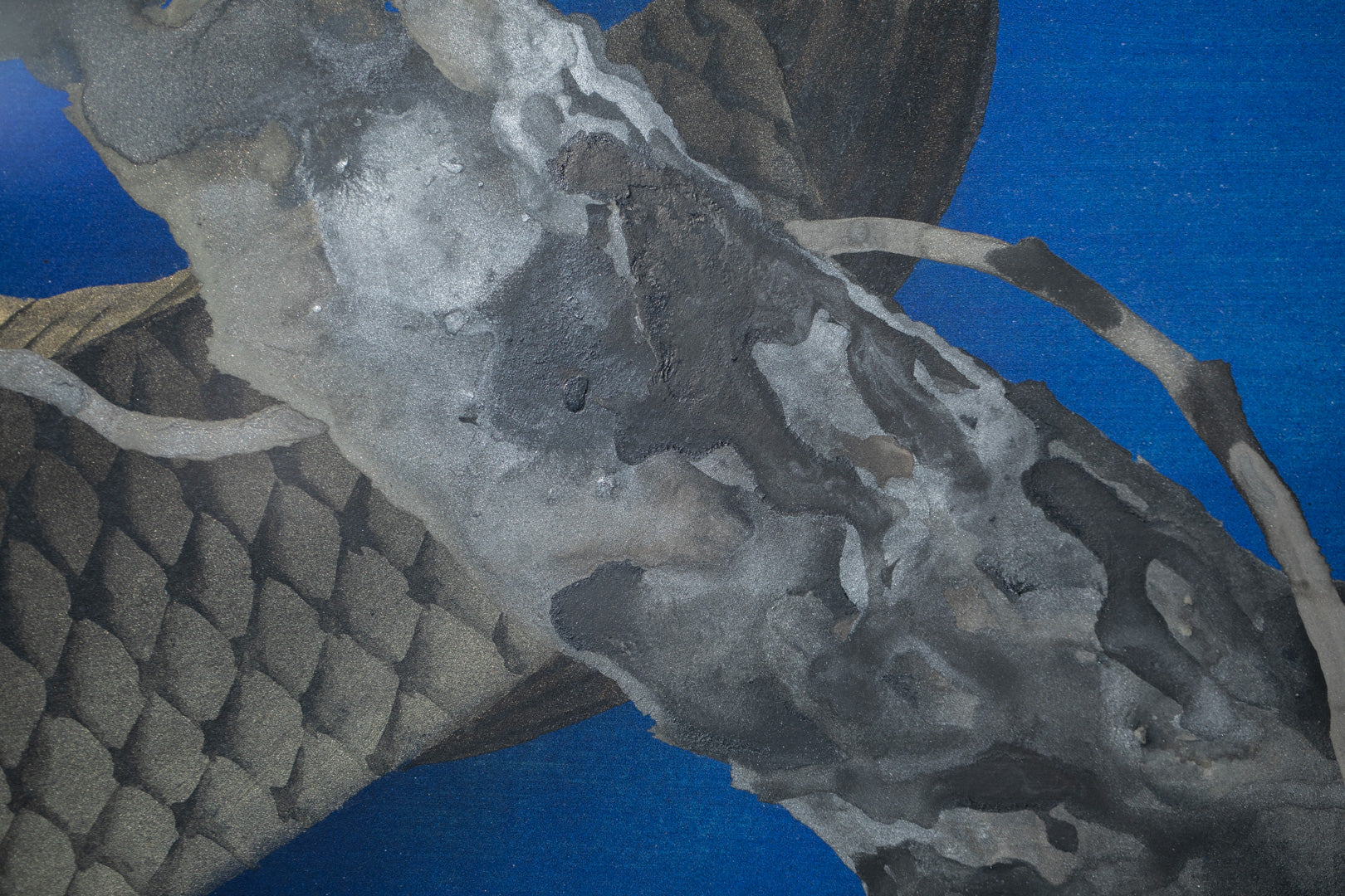 alt="Close-up detail of Harufukamu painting by Susumu Maki in Nihonga style"