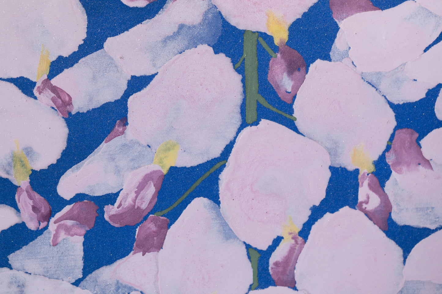 alt="Close-up detail of Harufukamu painting by Susumu Maki in Nihonga style"
