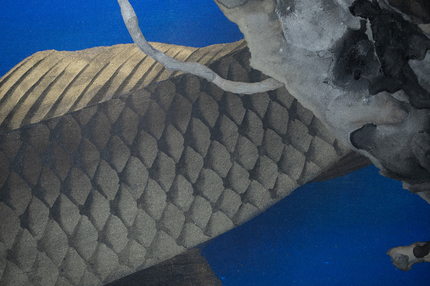 alt="Close-up detail of Harufukamu painting by Susumu Maki in Nihonga style"