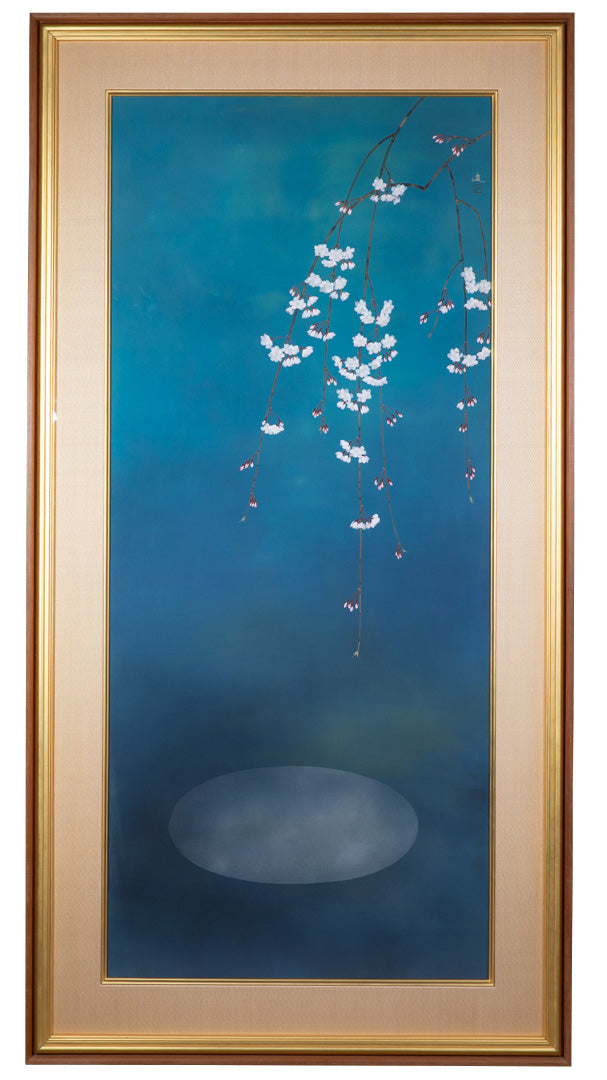 Framed painting 'Yumemizuki' by Susumu Maki in Nihonga style