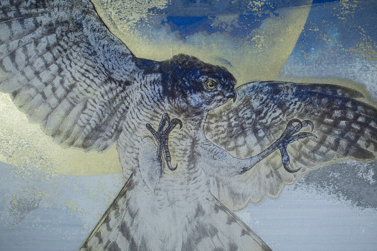 alt="Close-up detail of Kakou painting by Yoshihiro Shimoda in Nihonga style"