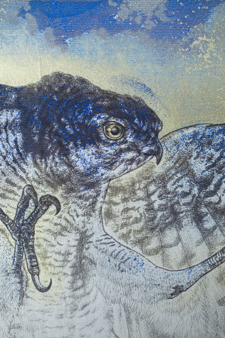 alt="Close-up detail of Kakou painting by Yoshihiro Shimoda in Nihonga style"
