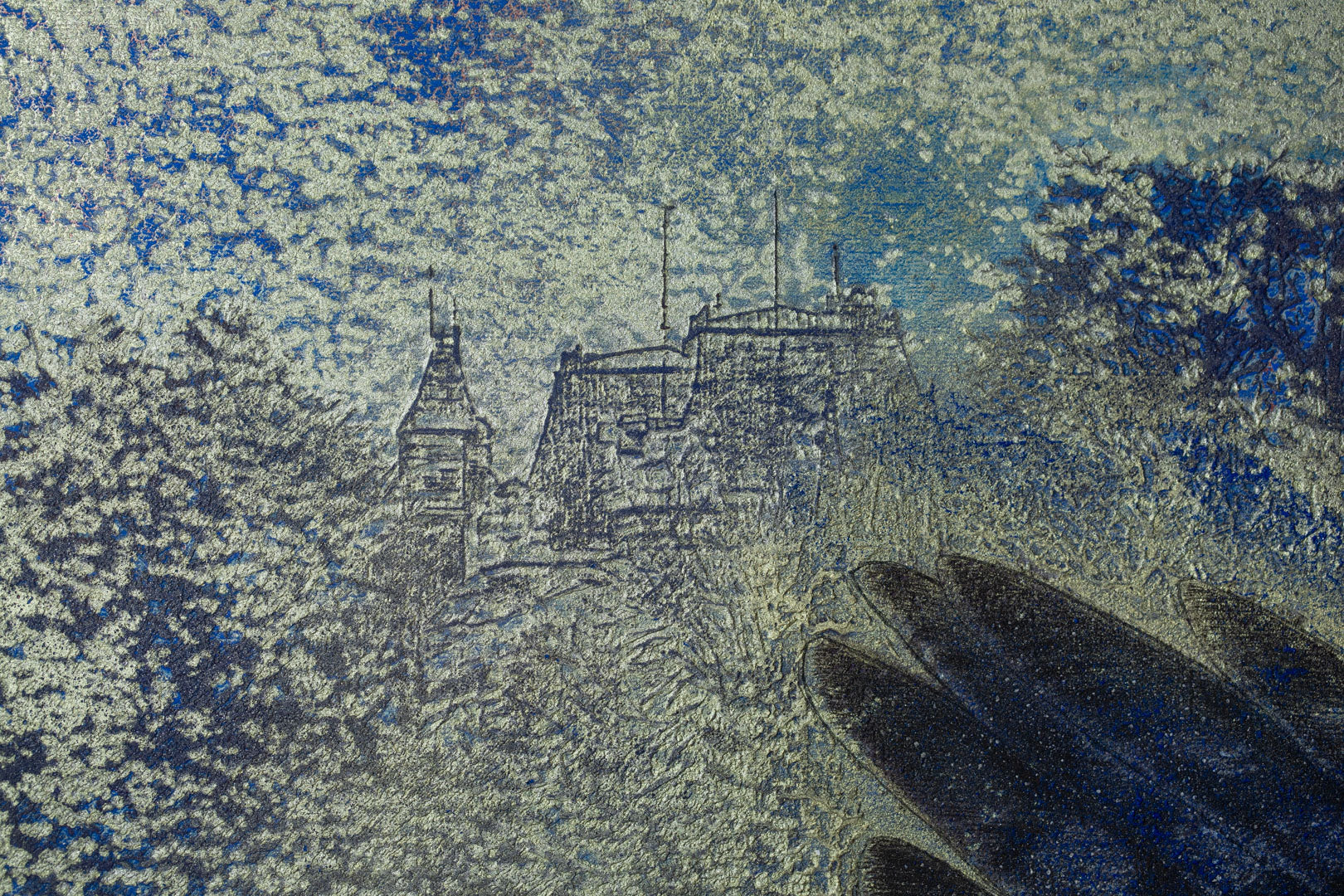 alt="Close-up detail of Kakou painting by Yoshihiro Shimoda in Nihonga style"