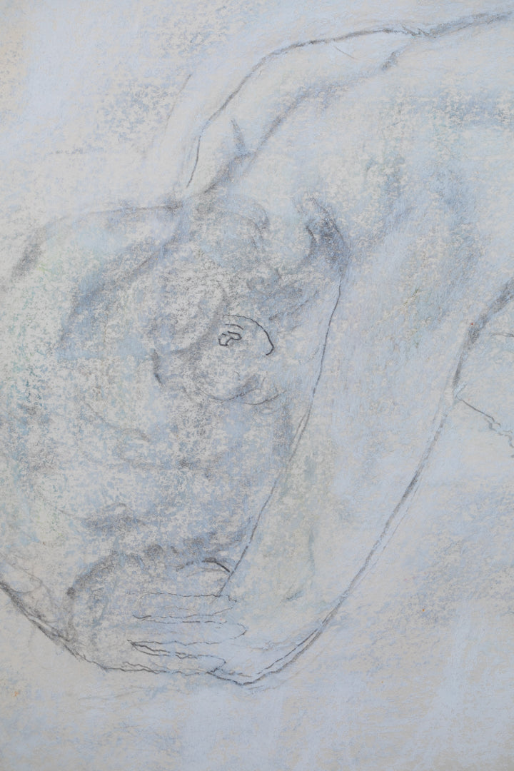 alt="Close-up detail of Rafu Sobyou (Nude – Drawing) showing the soft shading and subtle blue highlights around the figure by Tatsuo Takayama"