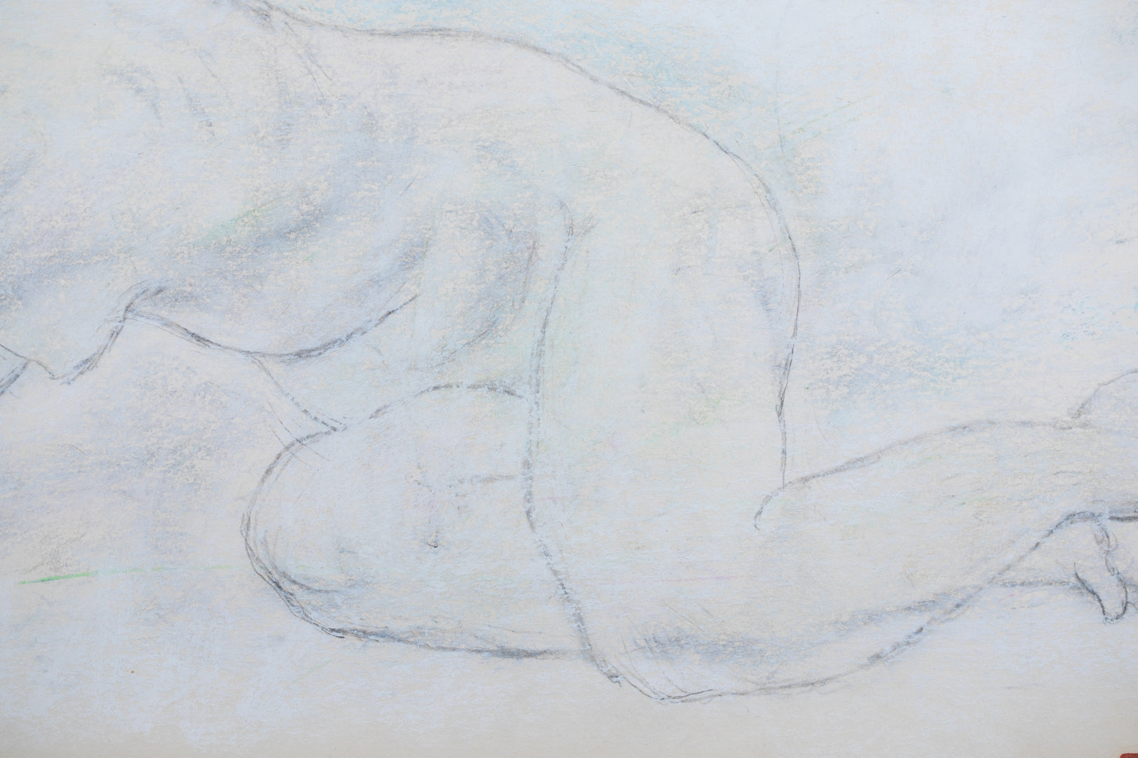 alt="Close-up detail of Rafu Sobyou (Nude – Drawing) showing the soft shading and subtle blue highlights around the figure by Tatsuo Takayama"