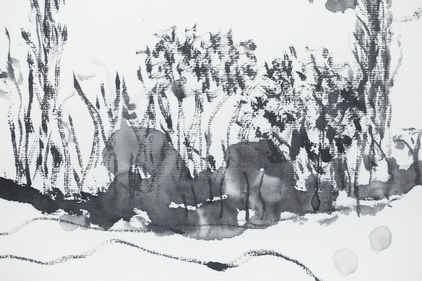 alt="Close-up detail of Shiro no Aru Oka (The Hill with a Castle) painting showing the winding road, castle, and village rendered in ink by Tatsuo Takayama in Nihonga style"