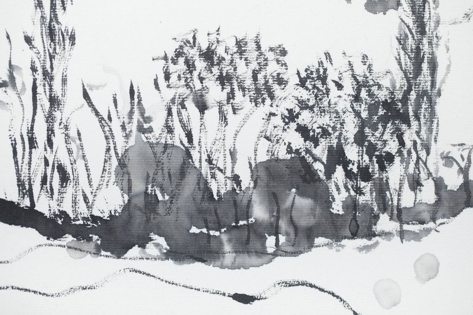 alt="Close-up detail of Shiro no Aru Oka (The Hill with a Castle) painting showing the winding road, castle, and village rendered in ink by Tatsuo Takayama in Nihonga style"