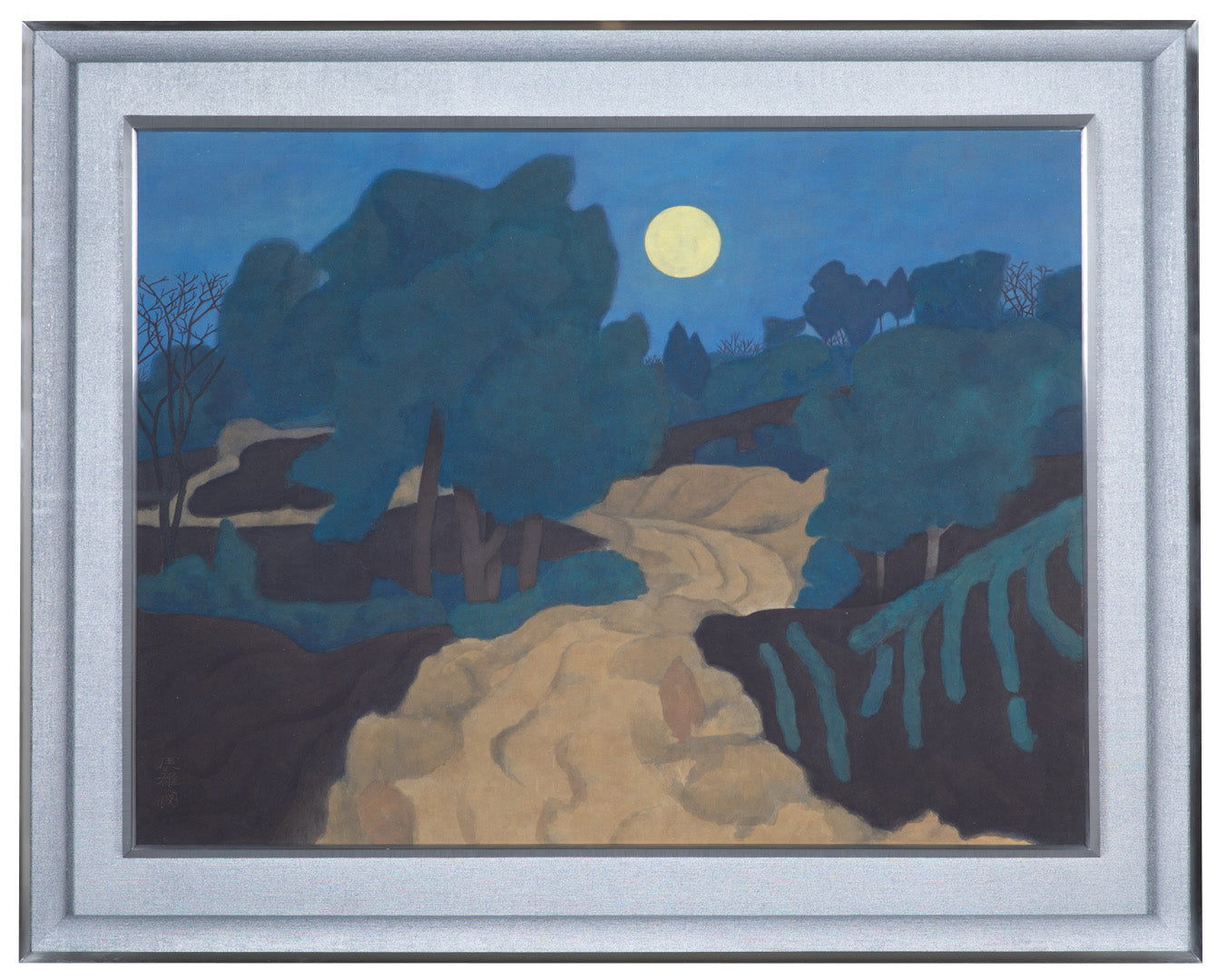 alt="Framed Tsuki painting by Tatsuo Takayama in Nihonga style"