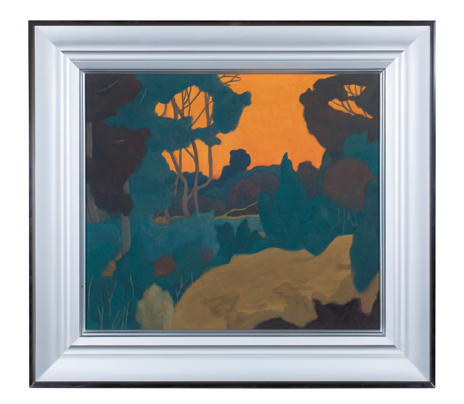 alt="Framed Yuukage (The Evening Glow) painting by Tatsuo Takayama in Nihonga style"