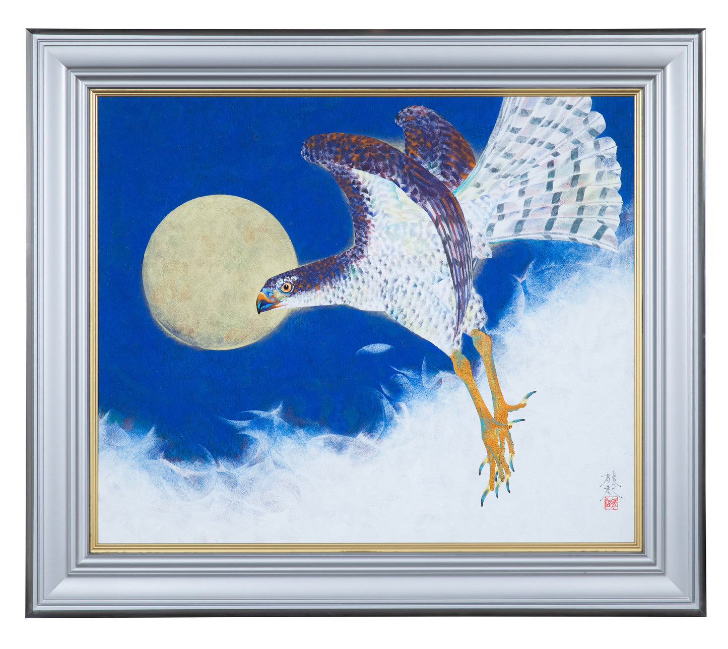 alt="Framed The Great Hawk painting by Tatsuoki Ichino in Nihonga style"
