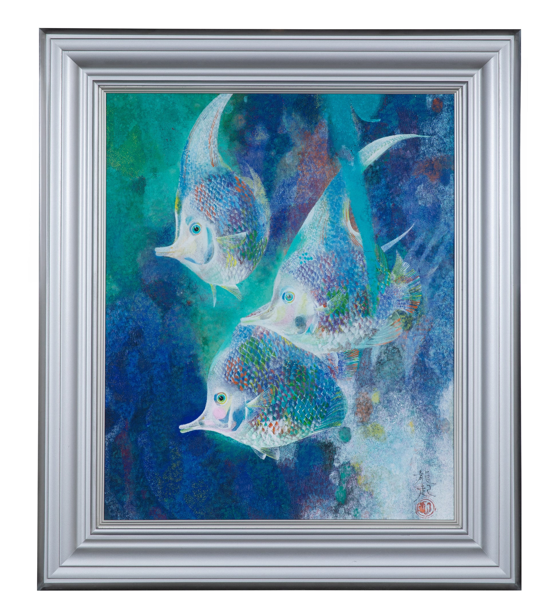 alt="Framed The Fish painting by Tatsuoki Ichino in Nihonga style"
