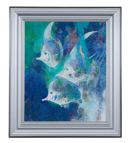 alt="Framed The Fish painting by Tatsuoki Ichino in Nihonga style"
