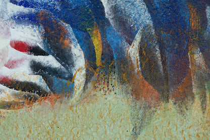 alt="Close-up detail of The Cranes painting showing the intimate preening gesture by Tatsuoki Ichino in Nihonga style"
