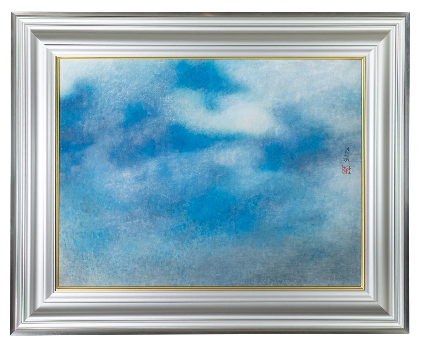 alt="Framed Yuunmushin (Clouds, Wandering Free) painting by Eien Iwahashi in Nihonga style"

