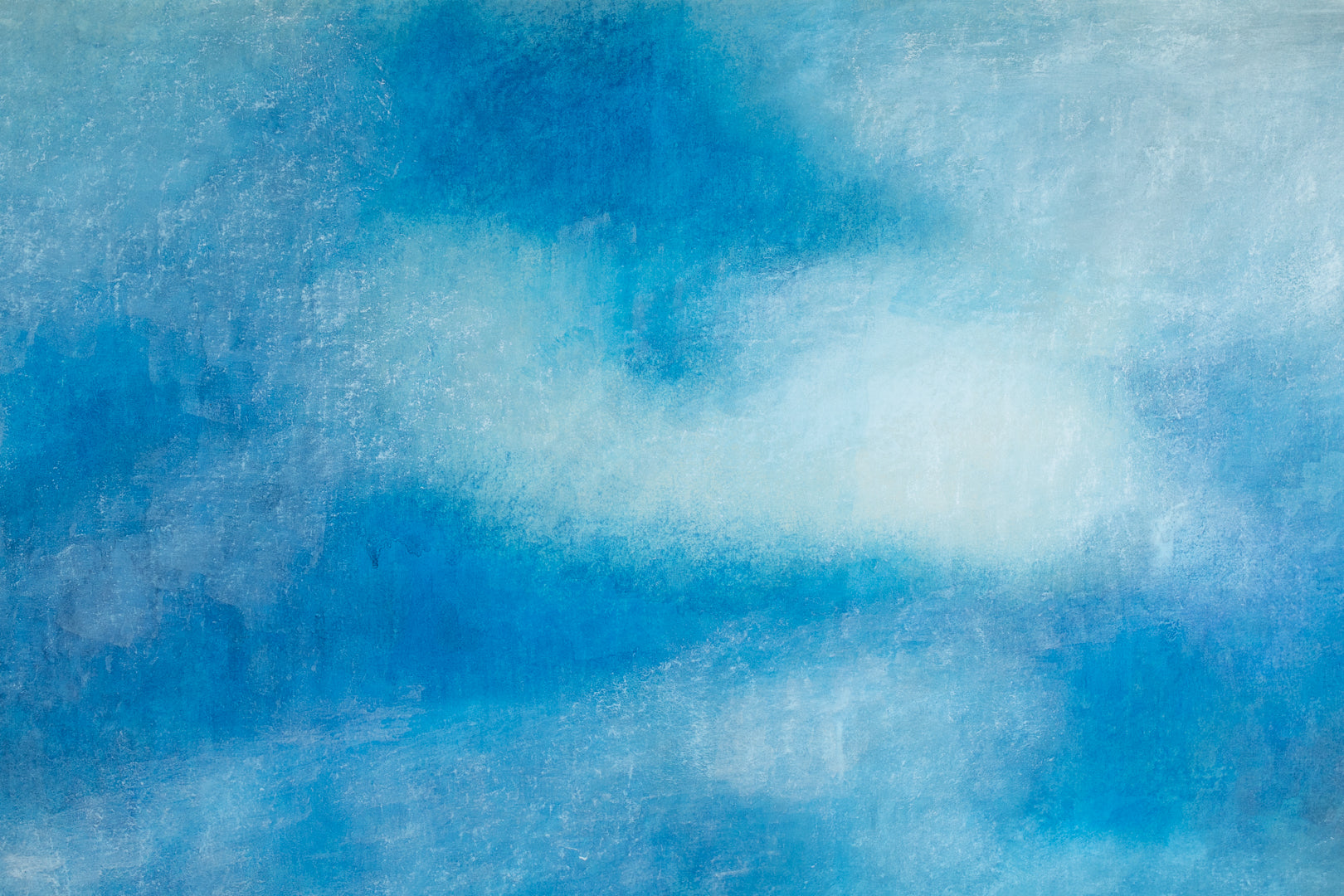 alt="Close-up detail of Yuunmushin (Clouds, Wandering Free) painting showing drifting clouds and subtle gradations of blue by Eien Iwahashi in Nihonga style"
