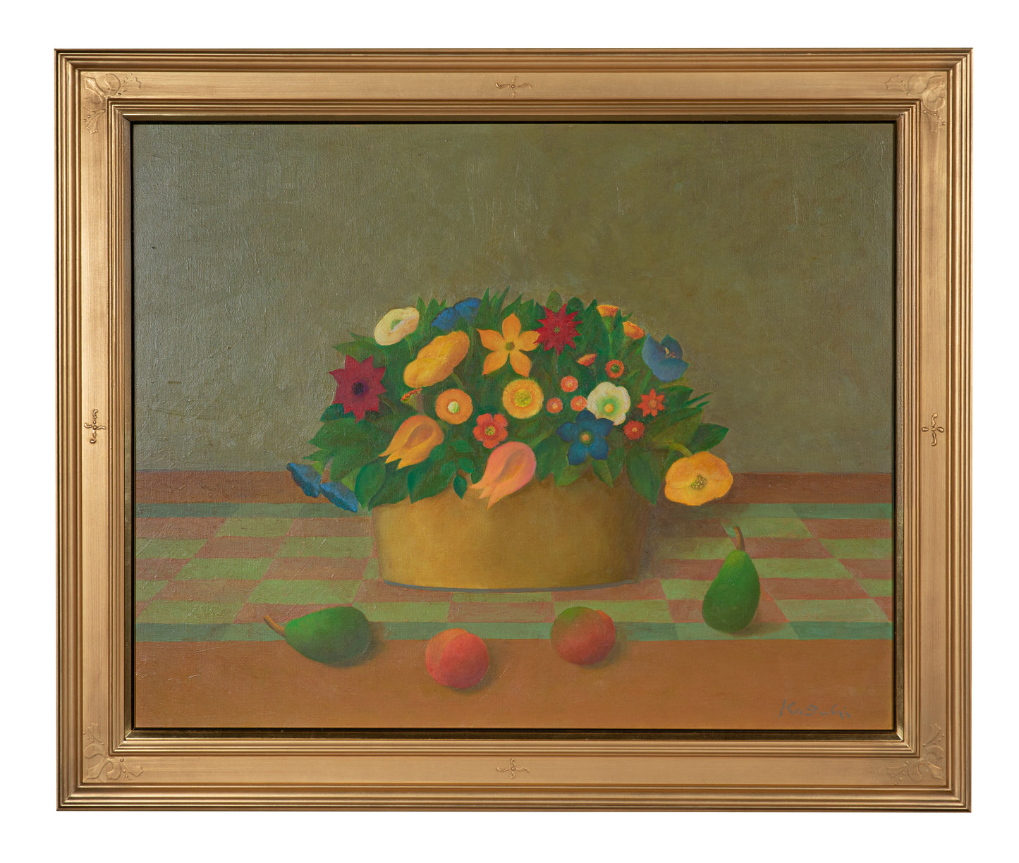 alt="Framed Flowers and Fruits of Saint-Rémy painting by Kojiro Kosugi in Nihonga style"
