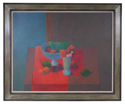 alt="Framed Madobe no Seibutsu (Still Life by the Window) painting by Kojiro Kosugi in Nihonga style"
