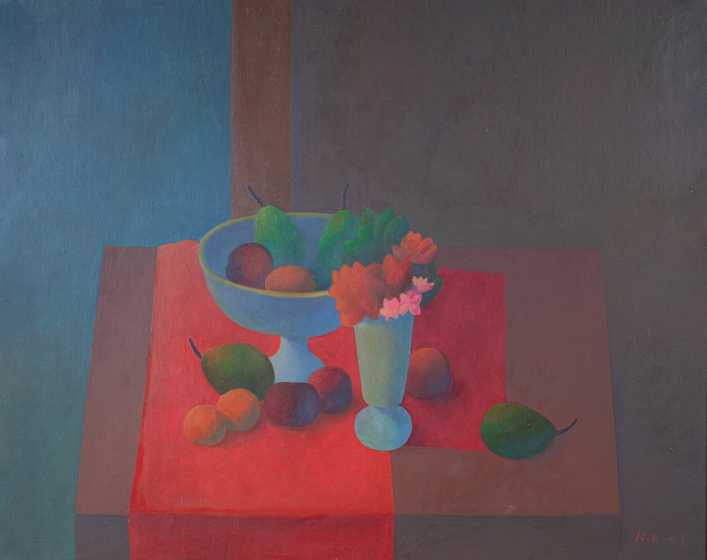 小杉小二郎　「窓辺の静物」　72.7×90.9㎝　8.5㎏　（30号）　額付き