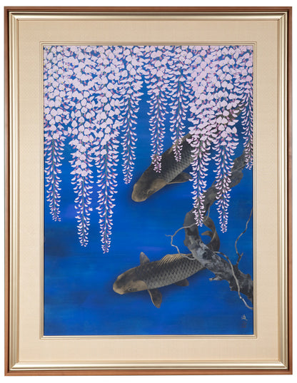 alt="Framed Harufukamu painting by Susumu Maki in Nihonga style"
