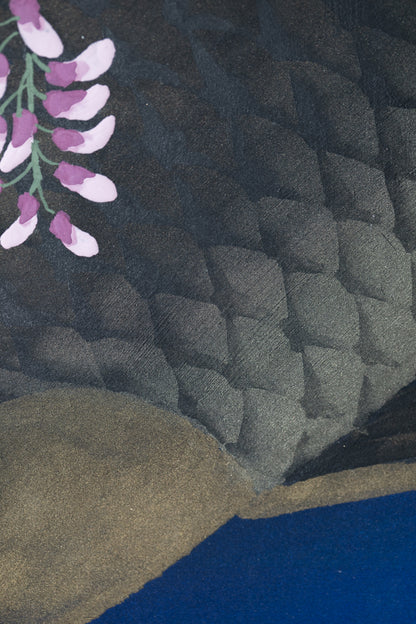 alt="Close-up detail of Harufukamu painting by Susumu Maki in Nihonga style"
