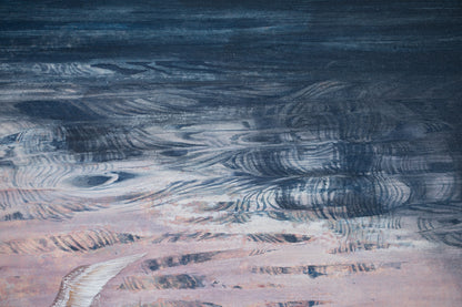 alt="Close-up detail of Akaneiro no Toki (Madder-Red Sky) painting showing the snipe in flight and gradation of evening sky by Yoshiyuki Nakano in Nihonga style"
