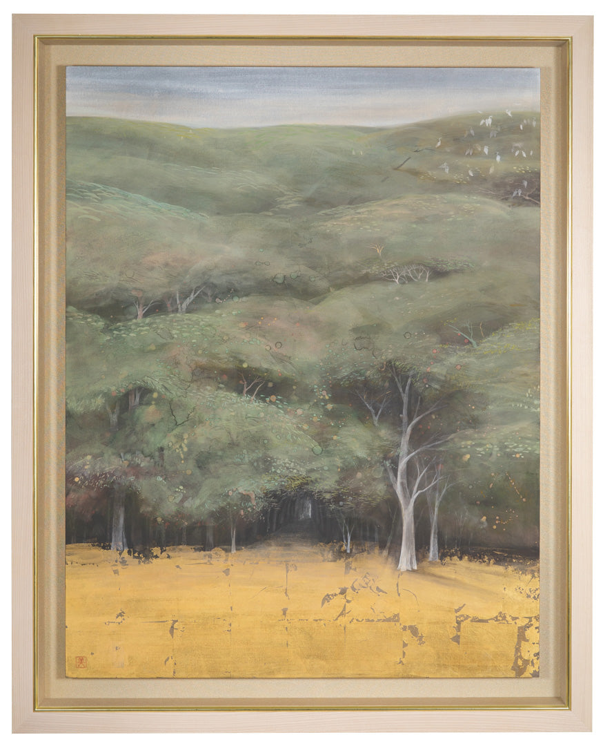 alt="Framed Ikoi painting by Mika Okumura in Nihonga style"
