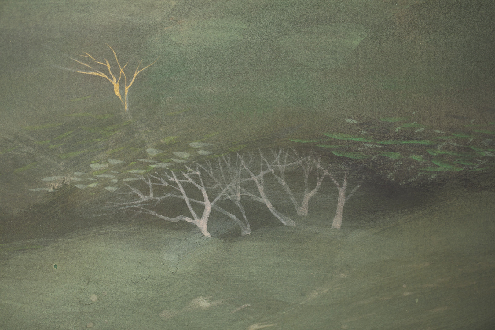 alt="Close-up detail of Ikoi painting by Mika Okumura in Nihonga style"
