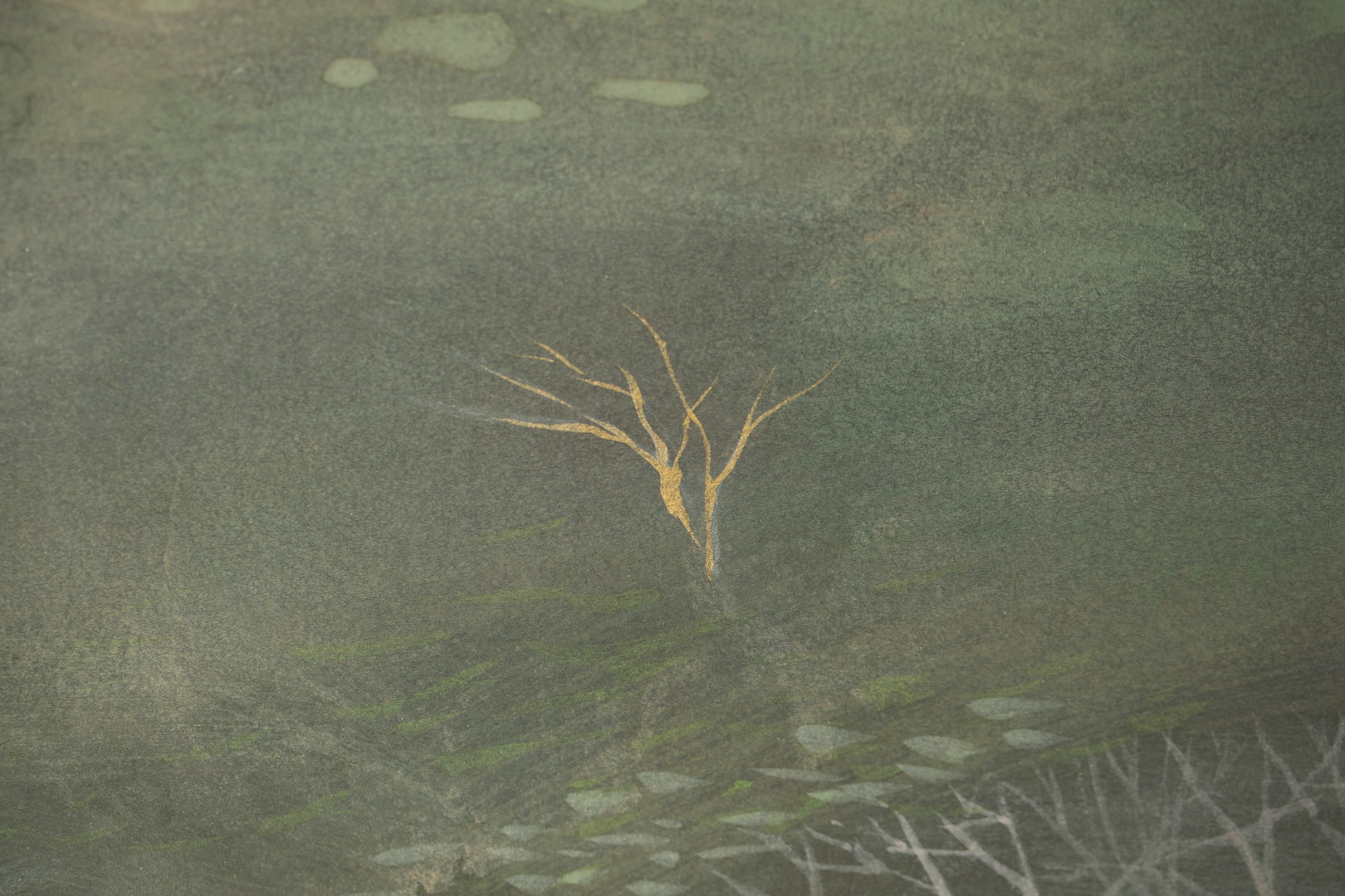 alt="Close-up detail of Ikoi painting by Mika Okumura in Nihonga style"
