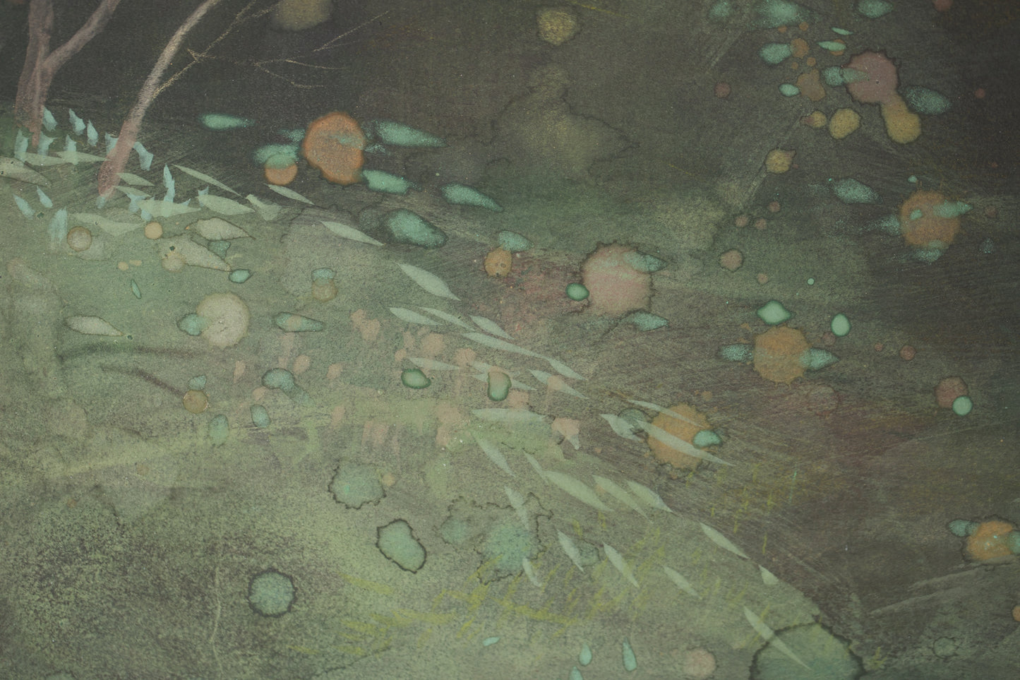 alt="Close-up detail of Ikoi painting by Mika Okumura in Nihonga style"
