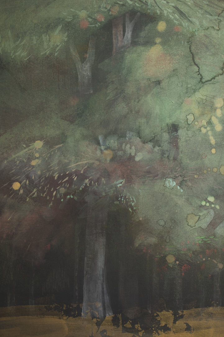 alt="Close-up detail of Ikoi painting by Mika Okumura in Nihonga style"
