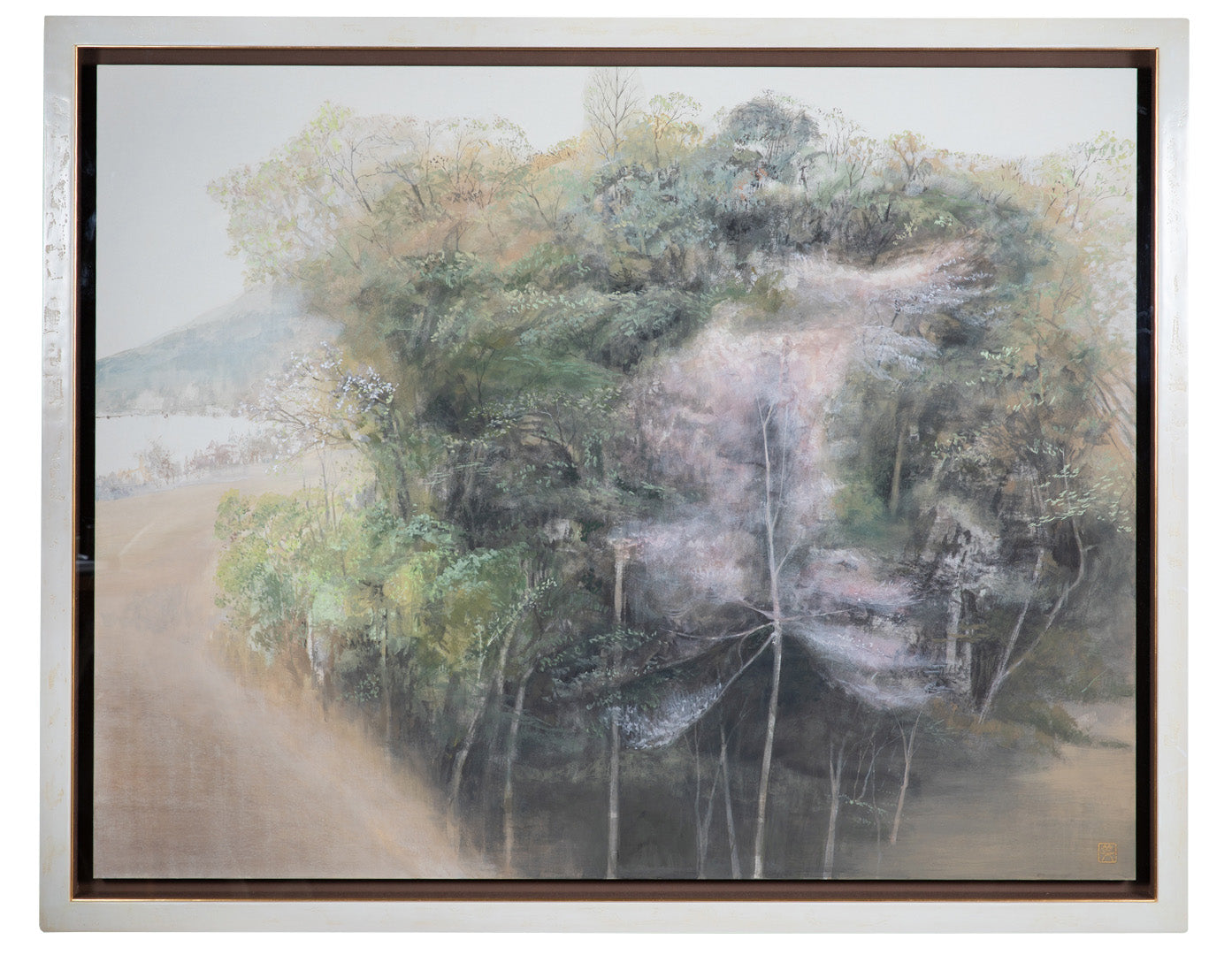 alt="Framed Yamazakura painting by Mika Okumura in Nihonga style"
