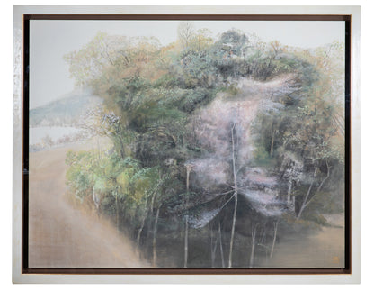 alt="Framed Yamazakura painting by Mika Okumura in Nihonga style"
