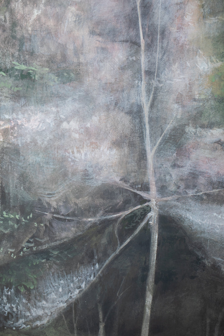 alt="Close-up detail of Yamazakura painting by Mika Okumura in Nihonga style"
