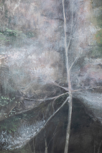 alt="Close-up detail of Yamazakura painting by Mika Okumura in Nihonga style"
