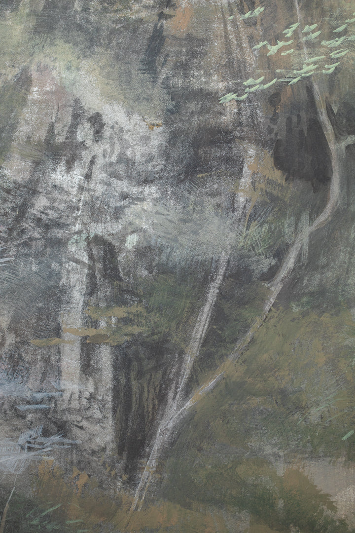 alt="Close-up detail of Yamazakura painting by Mika Okumura in Nihonga style"
