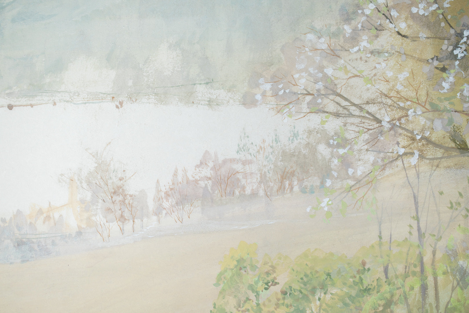 alt="Close-up detail of Yamazakura painting by Mika Okumura in Nihonga style"
