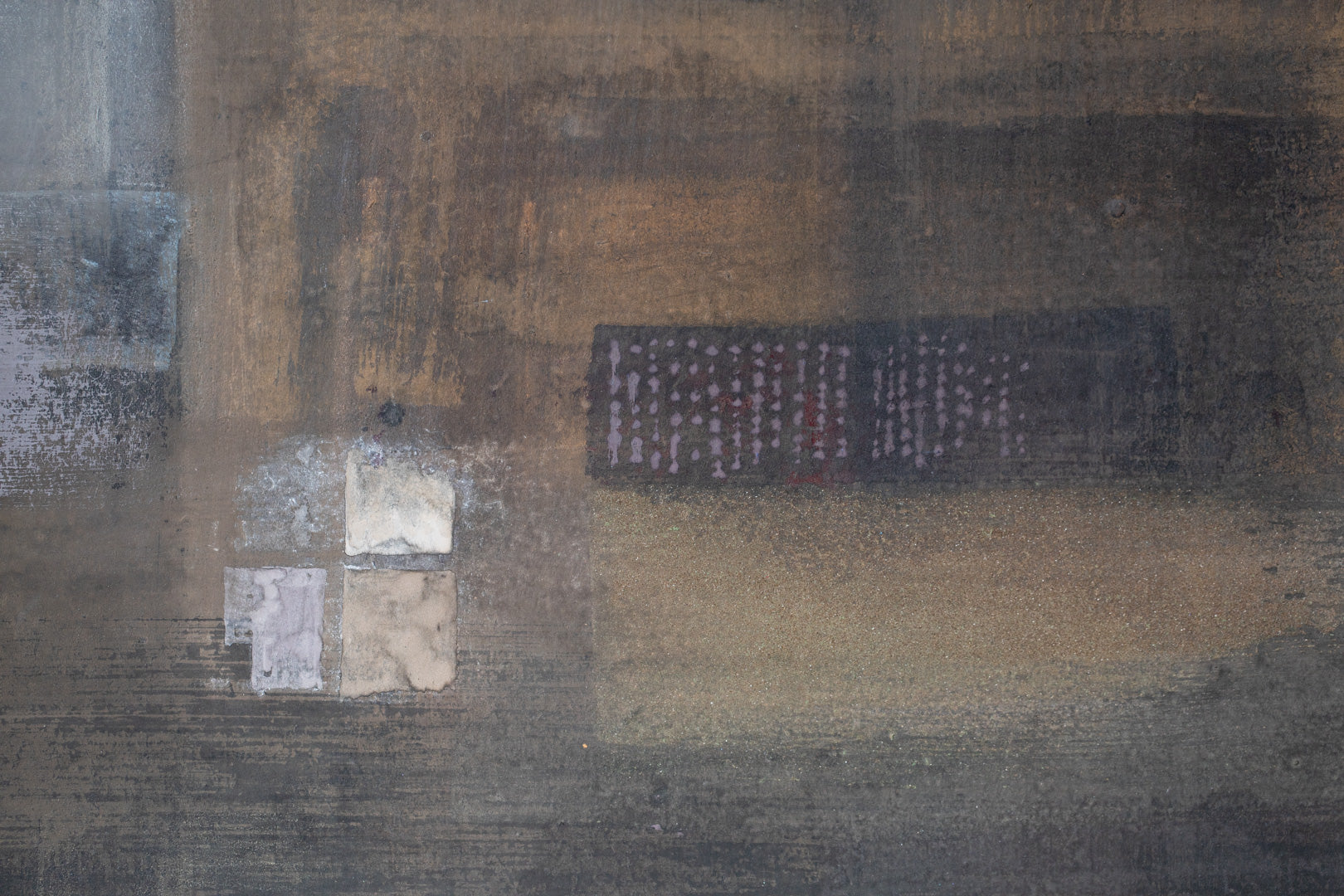 alt="Close-up detail of Yasoukyoku (Nocturne) painting showing the geometric townscape and moonlit sky by Mika Okumura in Nihonga style"
