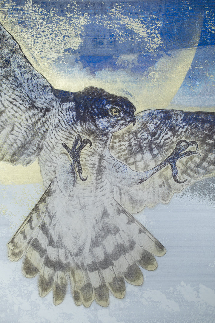 alt="Close-up detail of Kakou painting by Yoshihiro Shimoda in Nihonga style"
