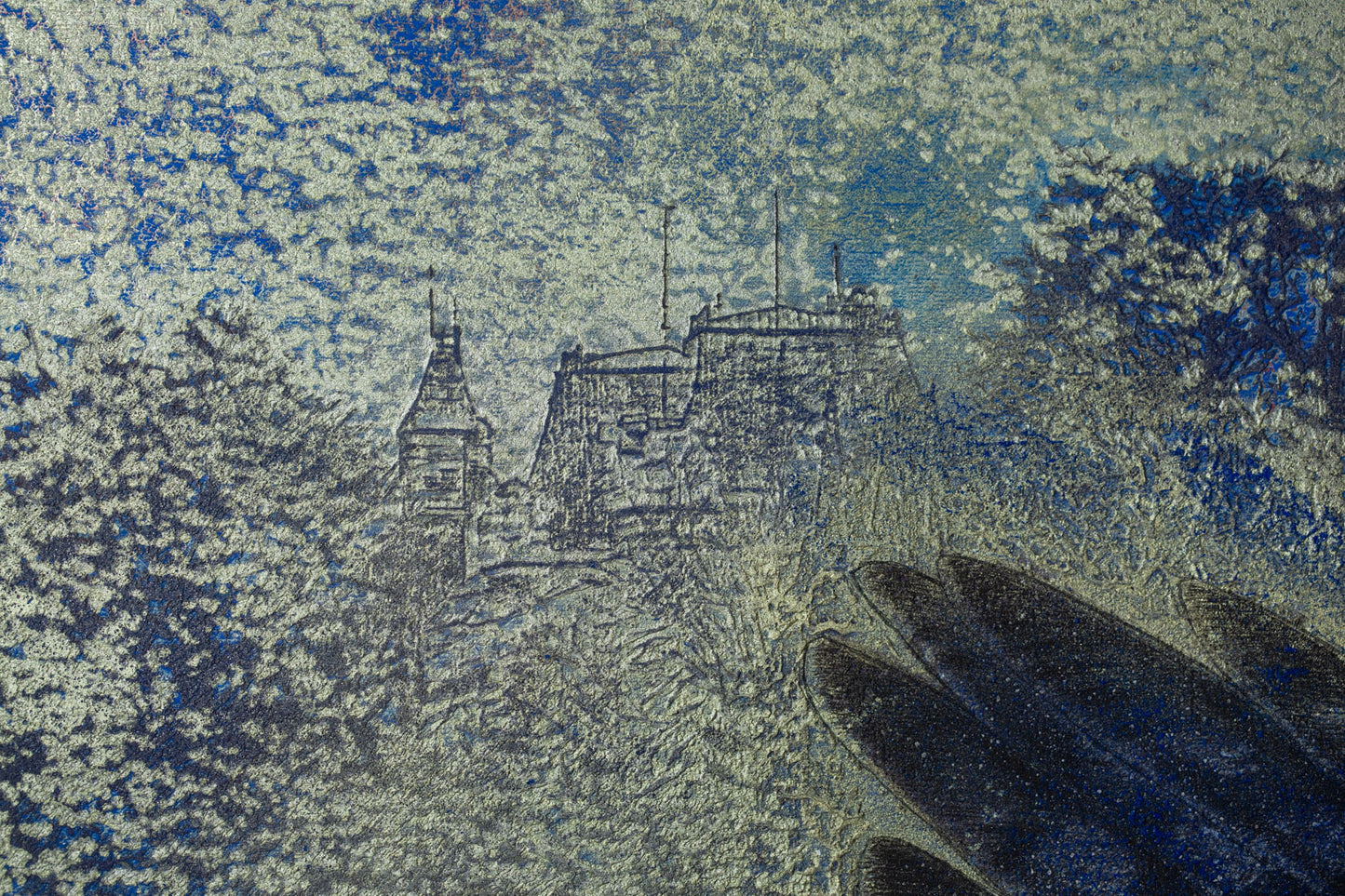 alt="Close-up detail of Kakou painting by Yoshihiro Shimoda in Nihonga style"
