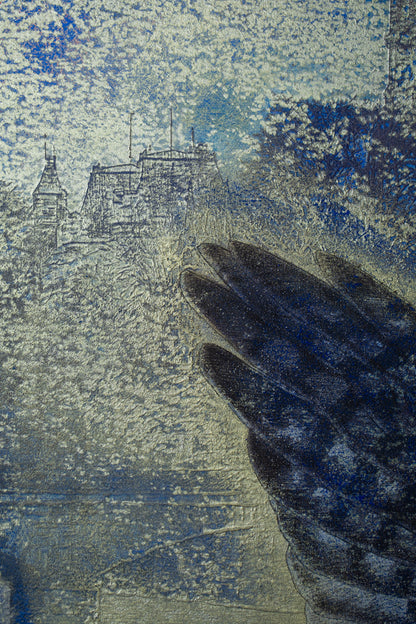 alt="Close-up detail of Kakou painting by Yoshihiro Shimoda in Nihonga style"
