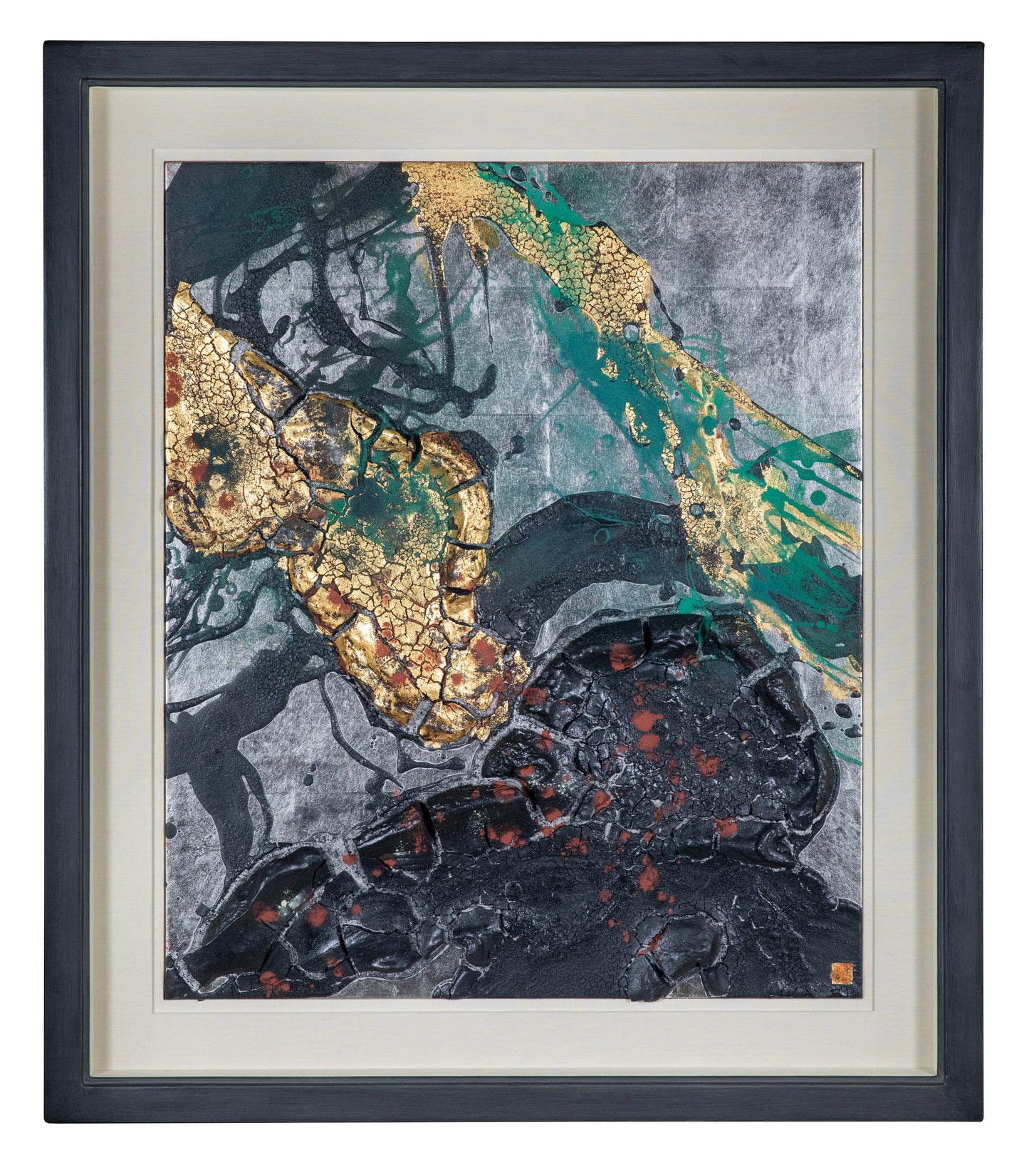alt="Framed The Reclining Dragon Pine painting by Takehiko Sugawara in Nihonga style"
