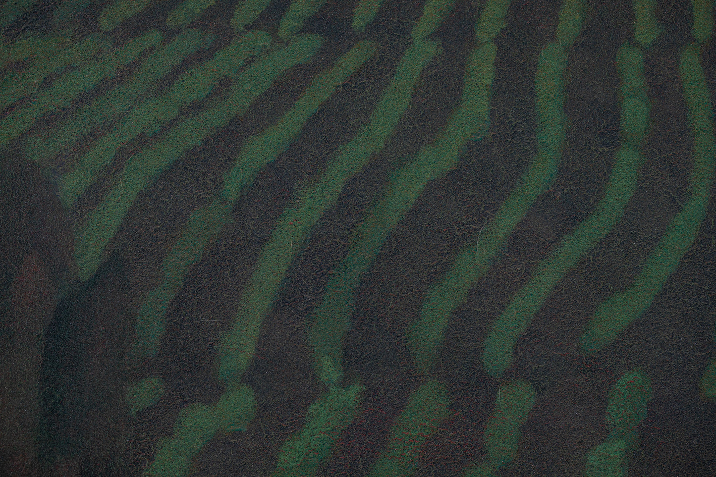 alt="Close-up detail of Akeru Oka (The Hill at Dawn) painting showing the fields, grove, and morning sky by Tatsuo Takayama in Nihonga style"
