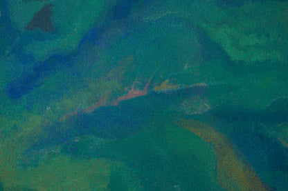 alt="Close-up detail of Inko (The Parakeets) painting showing the vivid green parakeets and colorful leaves by Tatsuo Takayama in Nihonga style"
