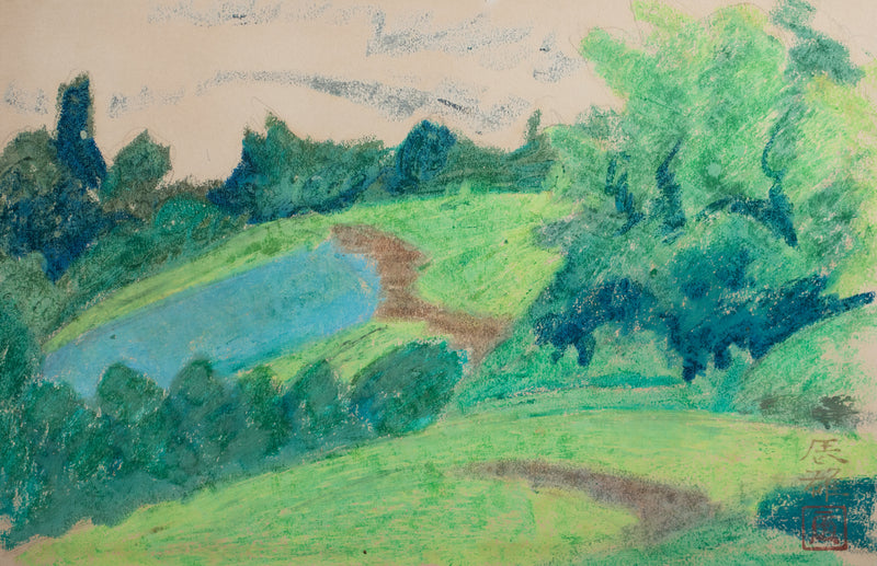 髙山辰雄　「郊外風景」　22.6×35.0㎝（5号）　2.6kg　額付き