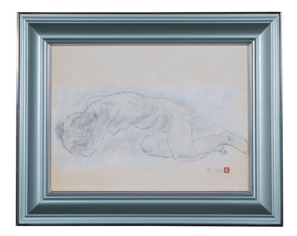alt="Framed Rafu Sobyou (Nude – Drawing) by Tatsuo Takayama in Nihonga style"
