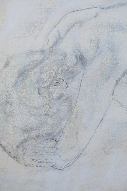 alt="Close-up detail of Rafu Sobyou (Nude – Drawing) showing the soft shading and subtle blue highlights around the figure by Tatsuo Takayama"
