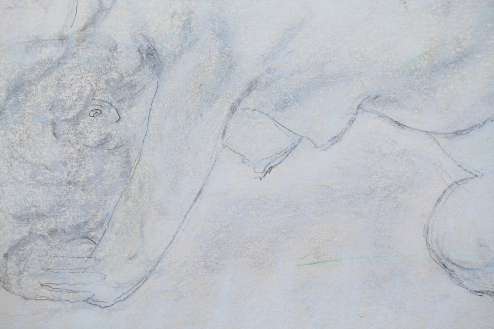 alt="Close-up detail of Rafu Sobyou (Nude – Drawing) showing the soft shading and subtle blue highlights around the figure by Tatsuo Takayama"
